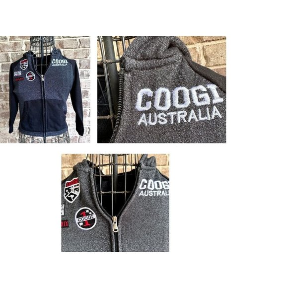 Retro 2016 Coogi Australia Hoodie Kids Size 6 Black Patches Front Zip Ka… - Picture 2 of 12